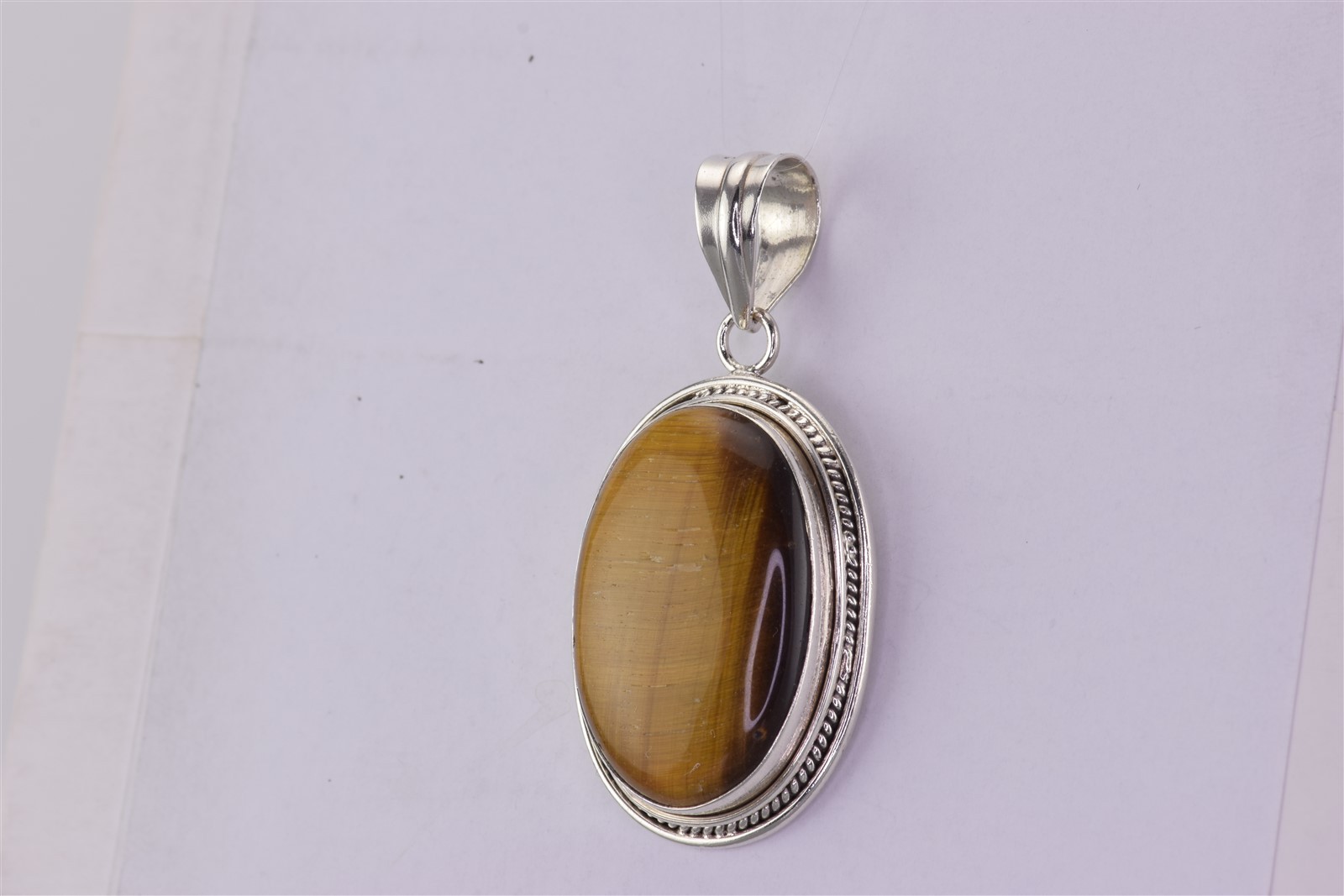Sterling Silver 41mm x 26mm Oval Framed Tigers Eye Statement 925 Pendant 14g