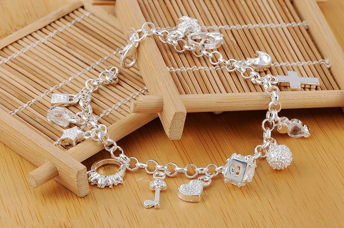 Fashion 925 Sterling Silver Bracelet for Woman Pretty Heart Zircon Pendant Chain