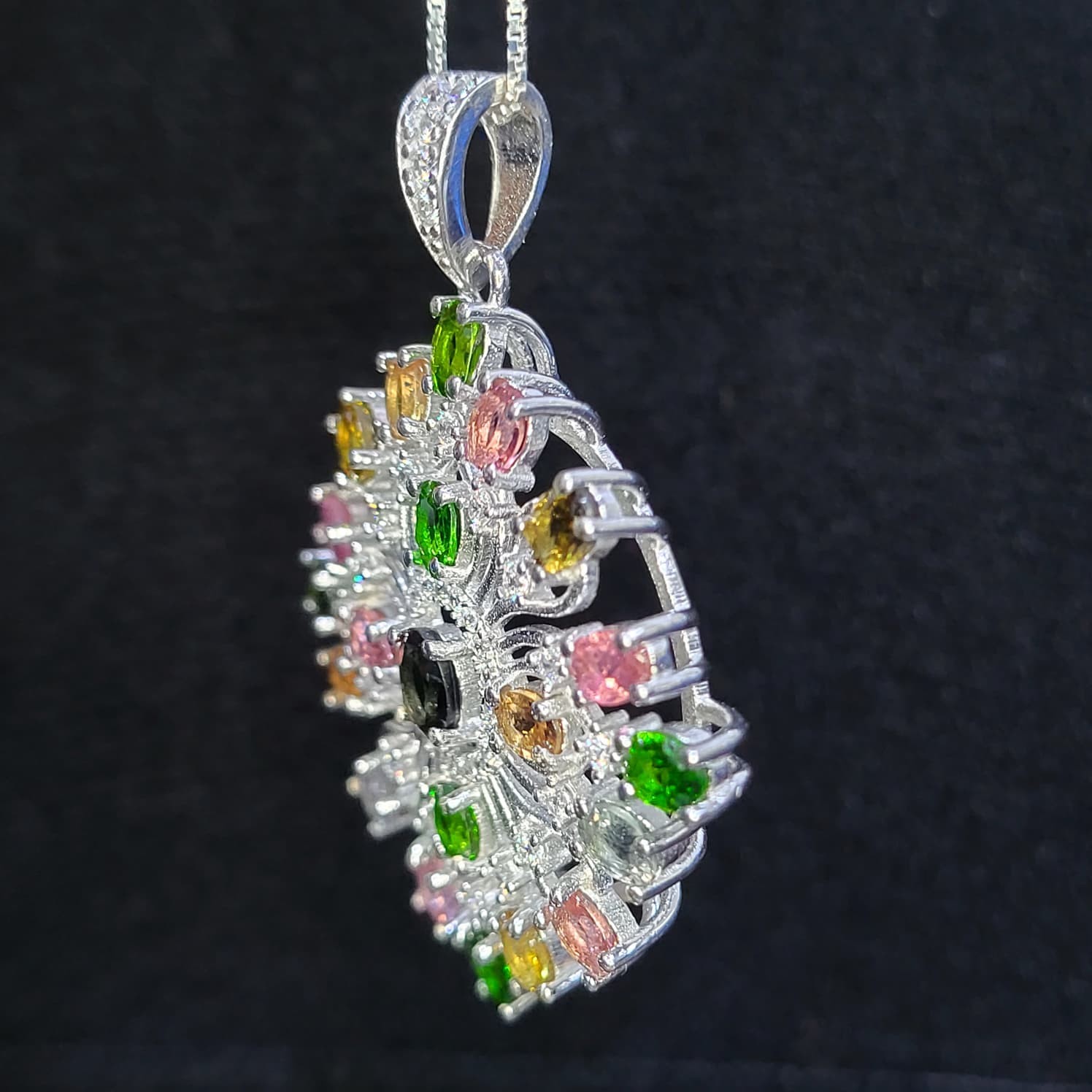 Natural Tourmalite Gemstone 925 Sterling Silver Pendant Oval Multi-Color