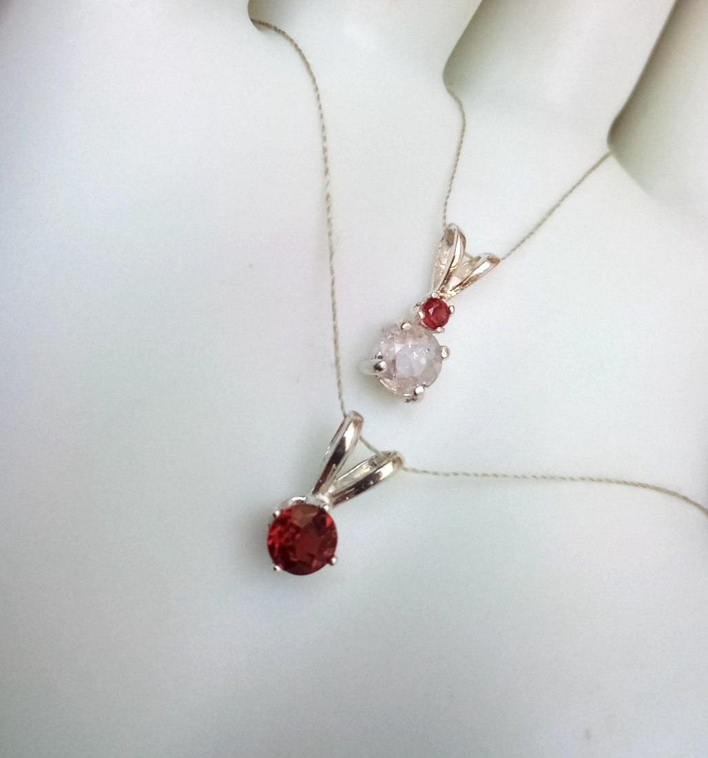Two Pendant Set Natural Small Gemstones Very Light Pink Ceylon Sapphire Garnet