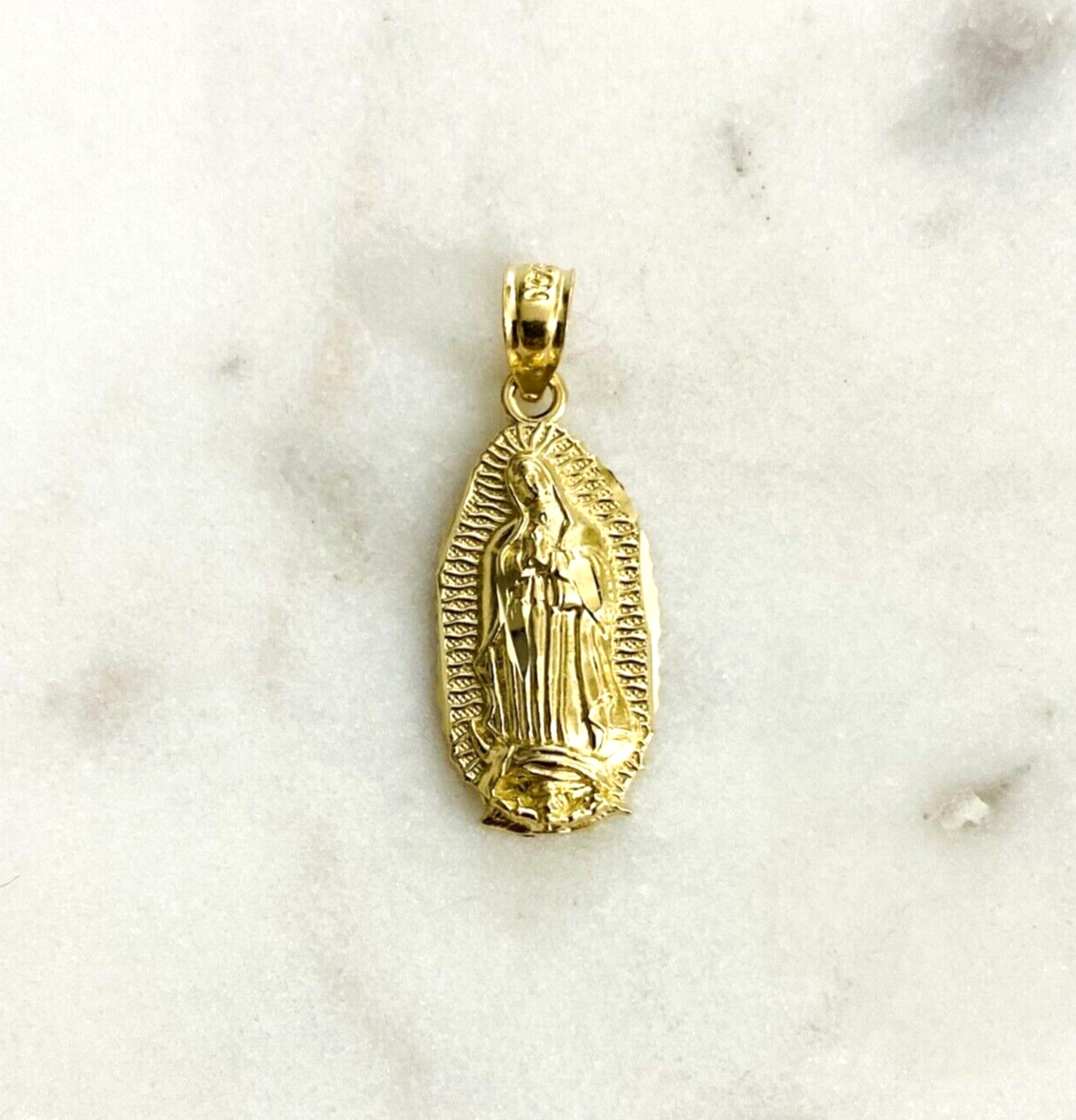 14K Solid Gold Virgin Guadalupe Pendant- 22mm x 9mm- 14K Solid Gold Mary- PT1078
