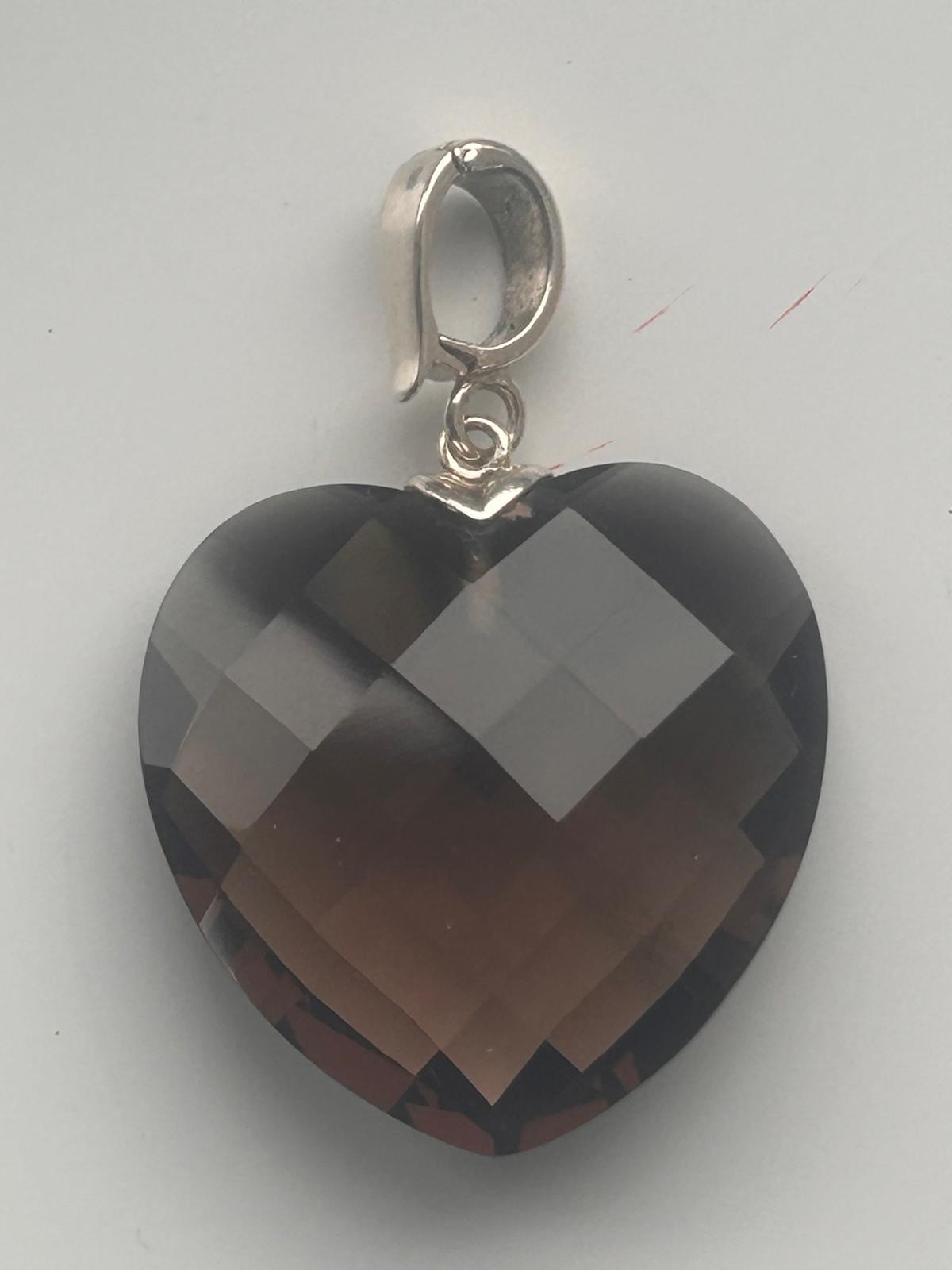 Whitney Kelly Vintage Silver 925 Smoky Quartz Faceted Statement Heart Pendant