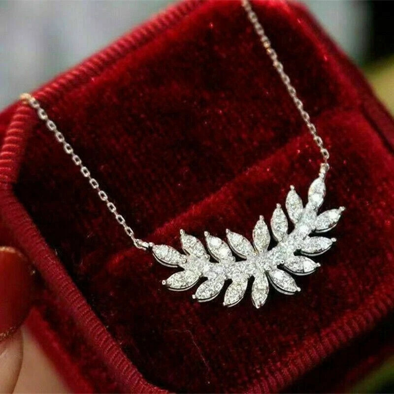 3Ct Round Cut VVS1 Diamond Leaf Shape Pendant 14K White Gold Over 18″ Free Chain