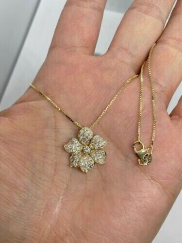 2Ct Round Cut Lab Created Diamond Flower Pendant 14K Yellow Gold Finish