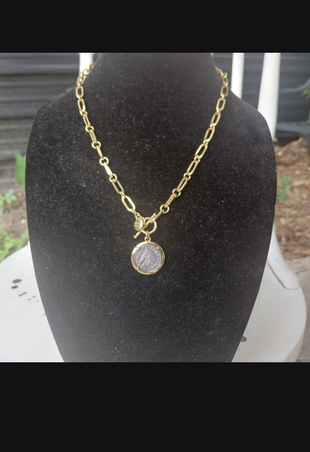 18k over Sterling Silver Bumblebee Lira Coin Necklace Dyadema BRONZE ITALY