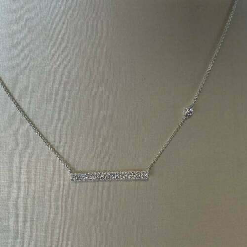 1Ct Round Cut Pave Diamond Bar Pendant Necklace 18K White Gold Over No Chain