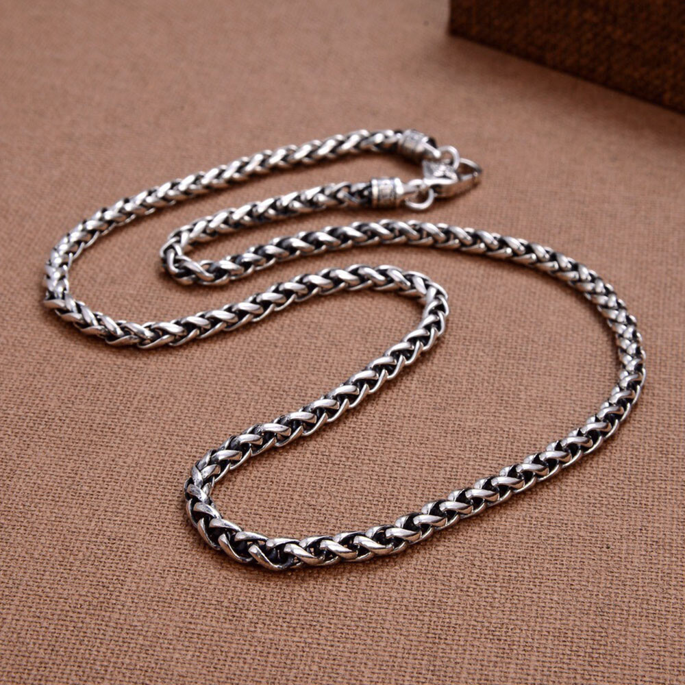 Pure S925 Sterling Silver Chain 5mm Vajra Wheat Link Necklace Bracelet 7-30in L