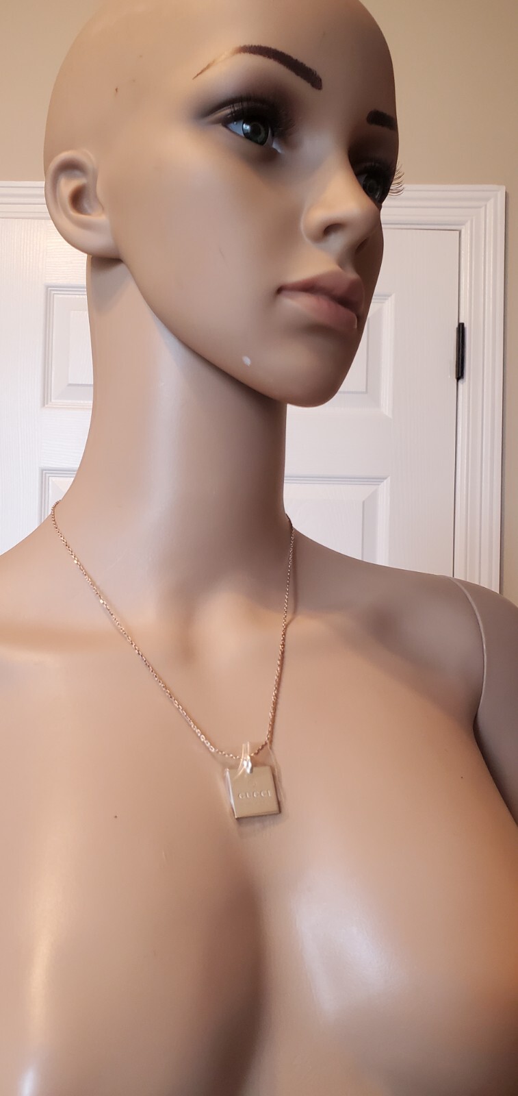 Gucci Trademark Necklace Chain Logo Square Pendant 925 Sterling Silver Rare NIB