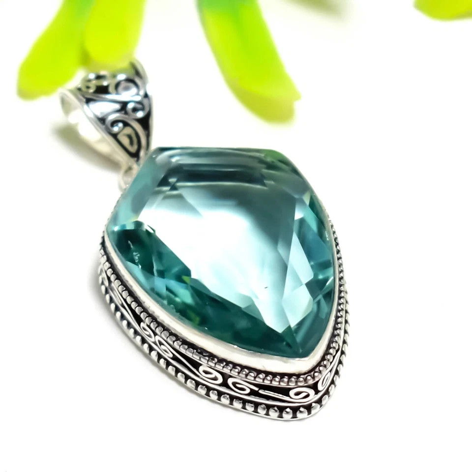 Blue Aquamarine Gemstone Handmade 925 Sterling Silver Gift To her Pendant