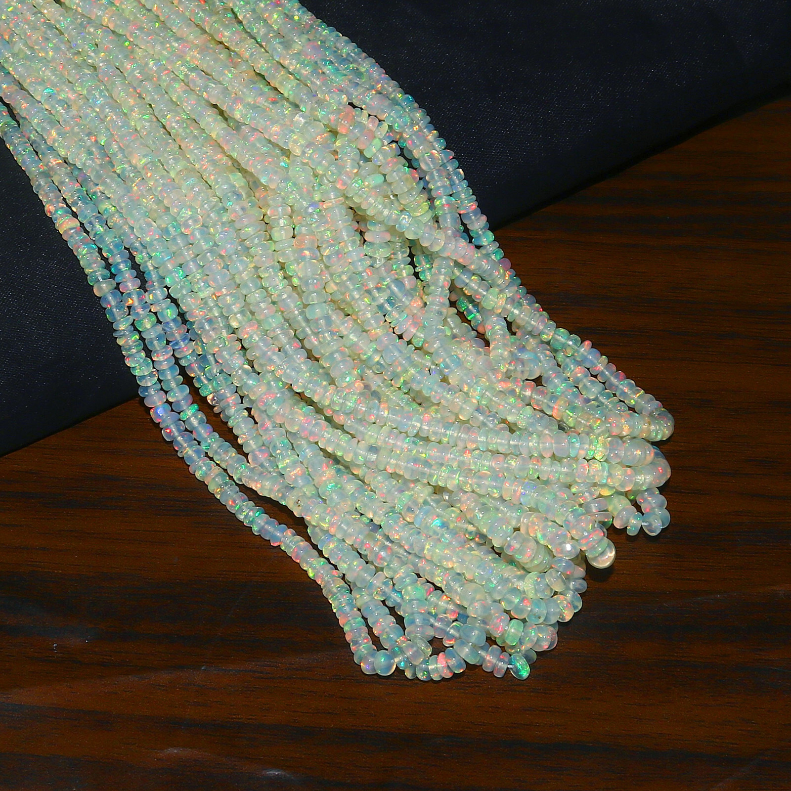 Natural Ethiopian Fire Opal Rondelle Beaded Gemstone 3 Strand Necklace 16 Inches