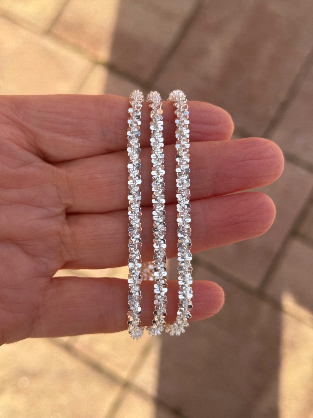 925 Sterling Silver ( 4.6MM) Thick Margarita Criss Cross Rock Sparkle Chain