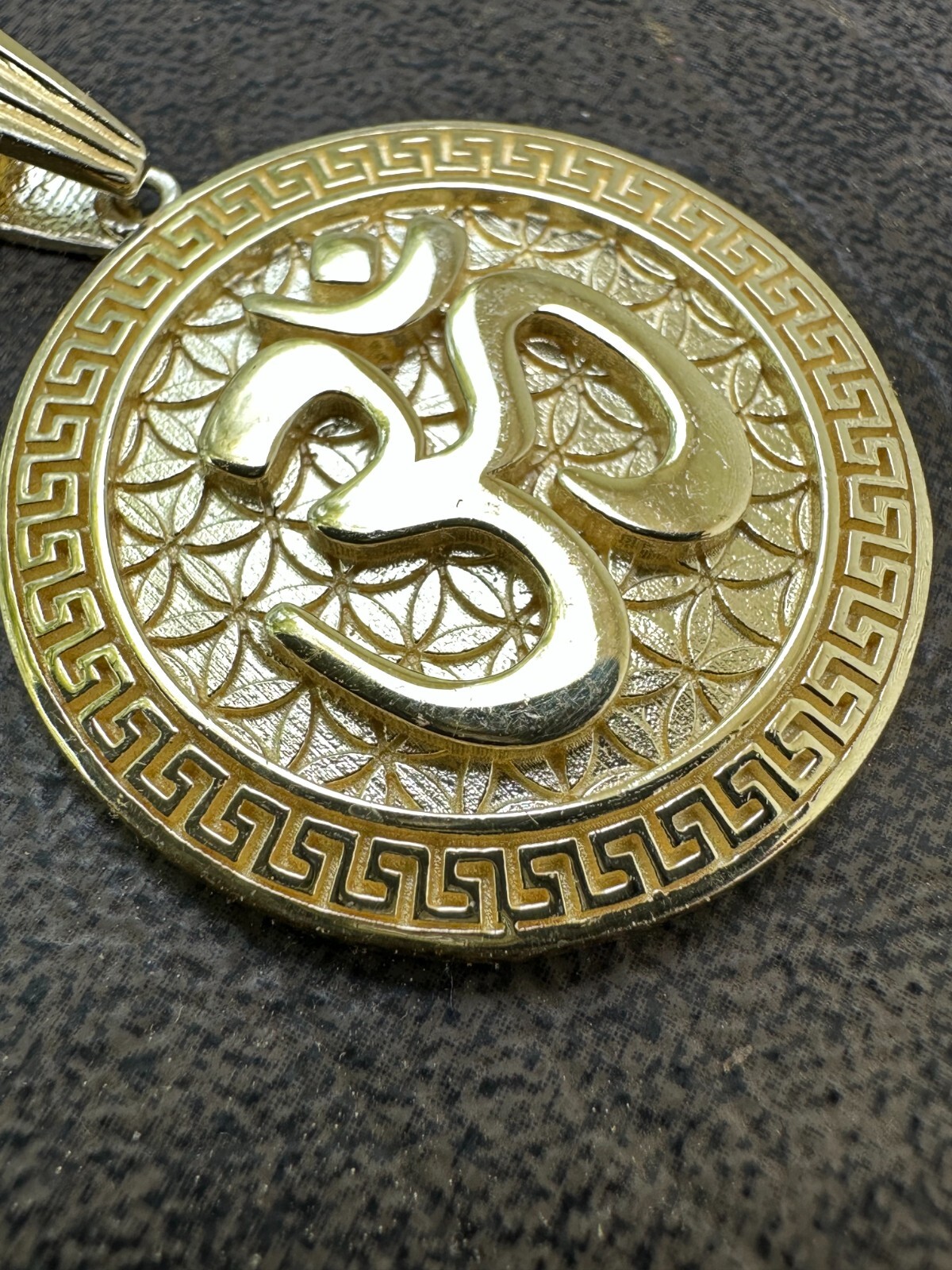 Real 925 Silver / 14k Gold Plated Ohn Hindu Om Big 1″ Medallion Pendant Necklace
