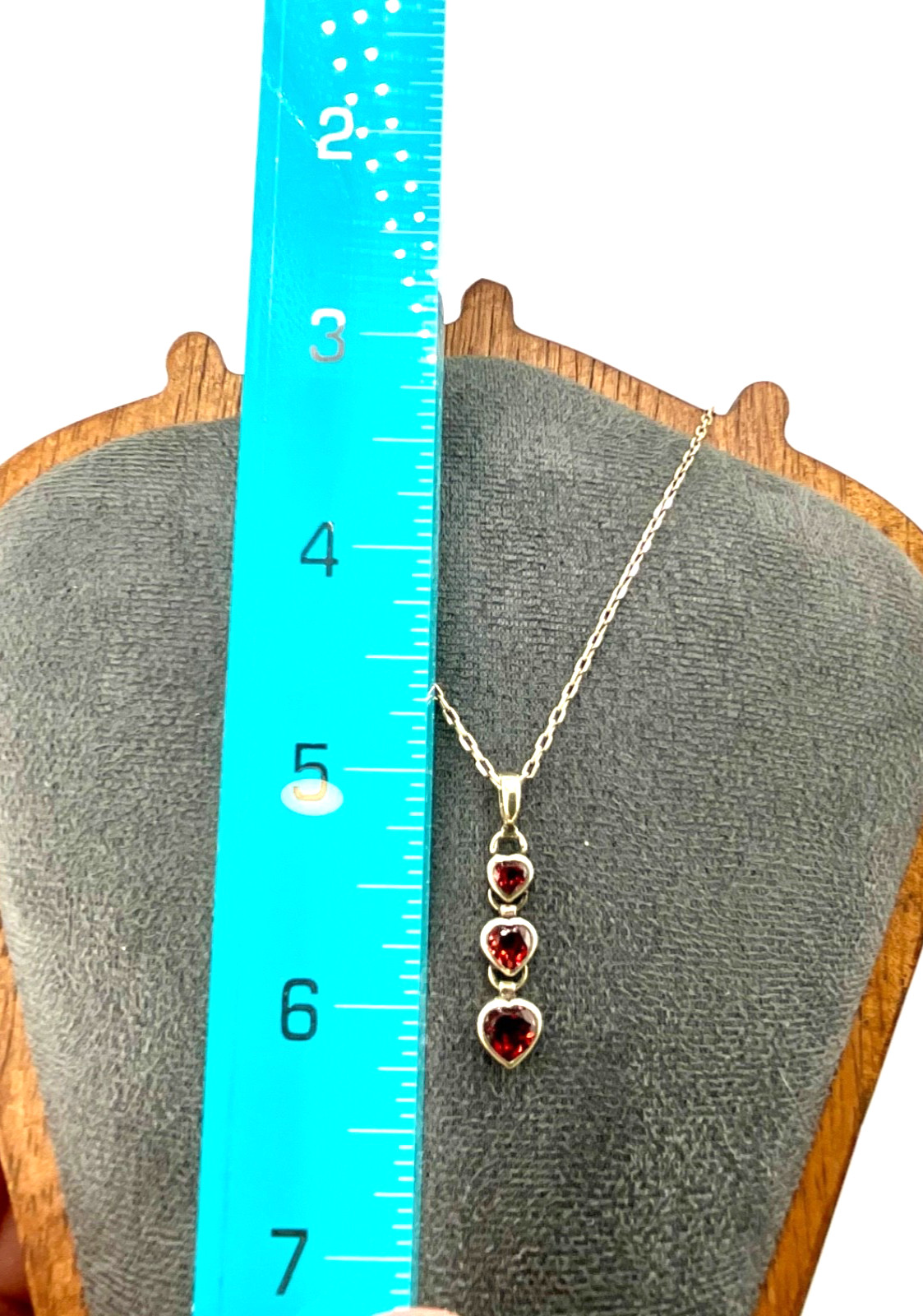 Minimalist Sterling Silver Three Heart Pendant Red Garnet with 17” Chain