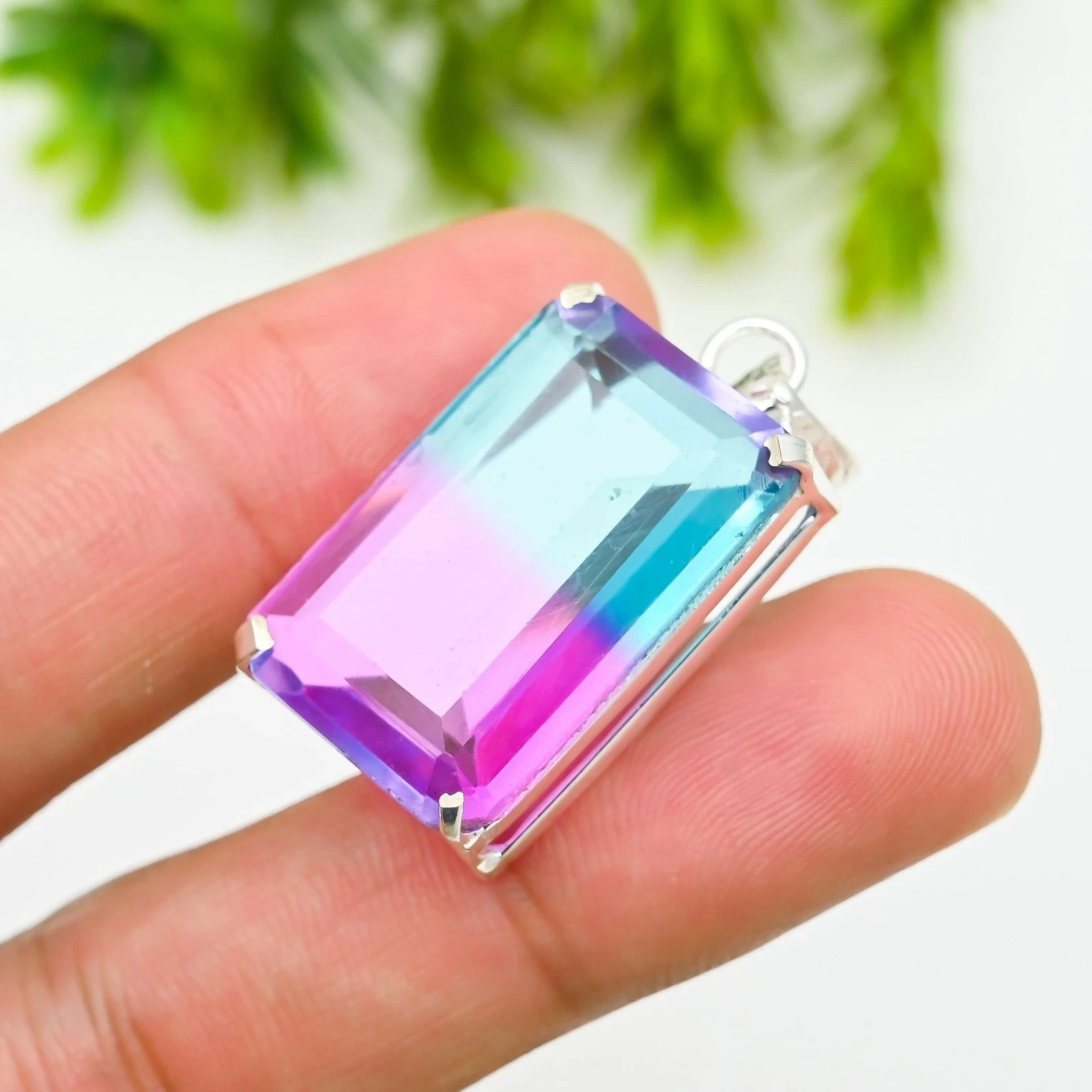 75+Ct Natural Certified Bi-Color Tourmaline 925 Silver Pendant Loose Gemstone