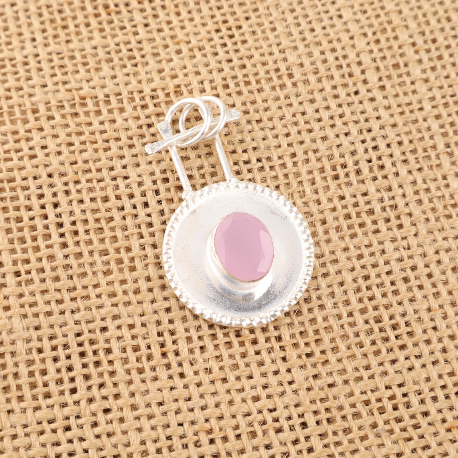 925 Solid Silver Natural Rose Chalcedony Gemstone Pendant 1.4″ Birthday Gift GF