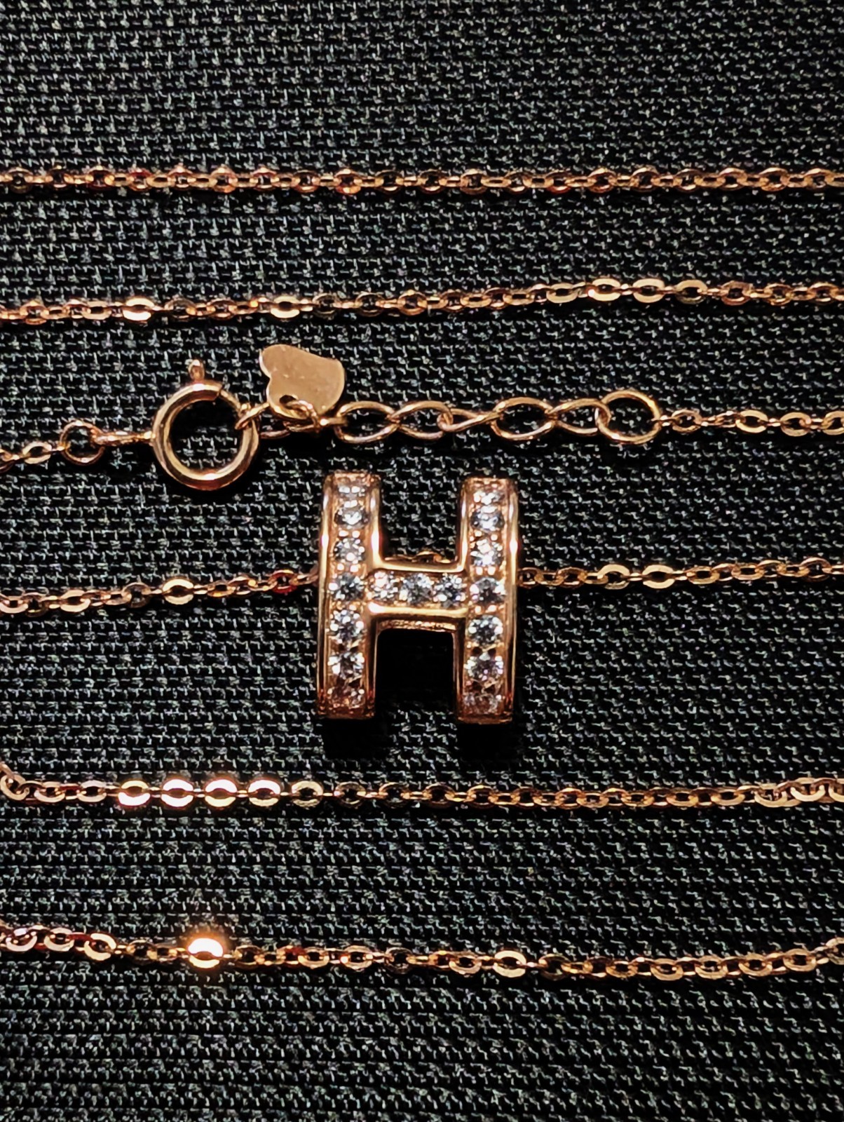 18K Rose Gold Initial H Reversible Pendant Necklace 16″ Chain 2.4g