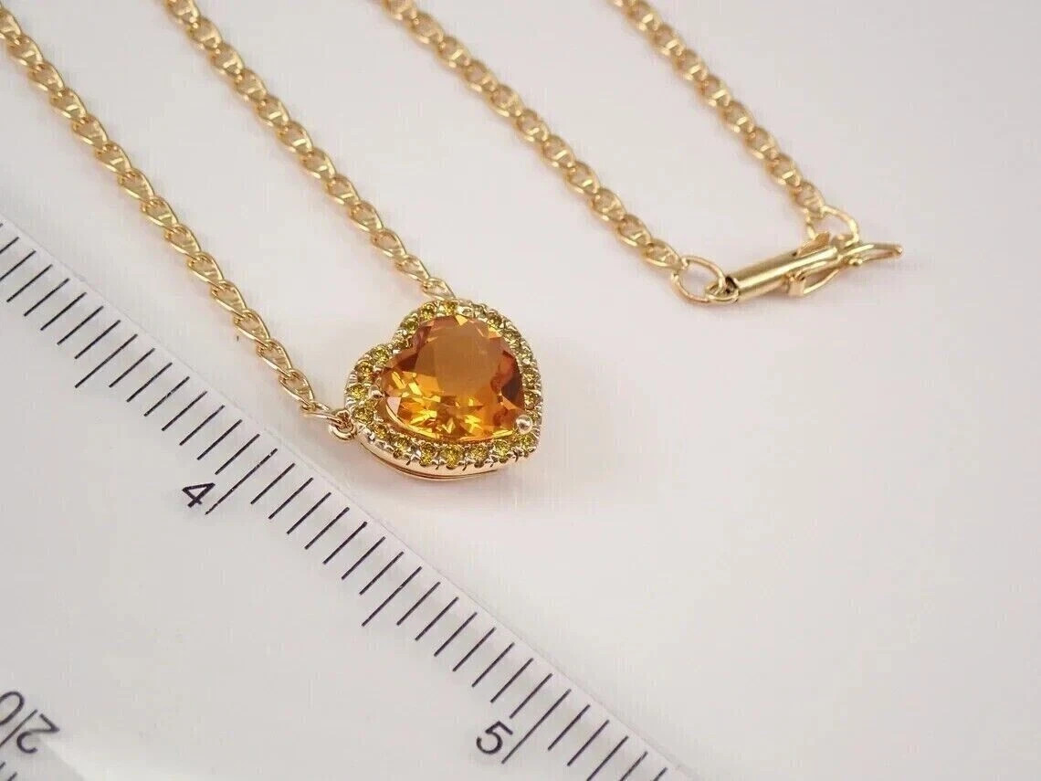 2.00Ct Heart Cut Yellow Citrine Lab-Created Halo Pendant 14K Yellow Gold Finish