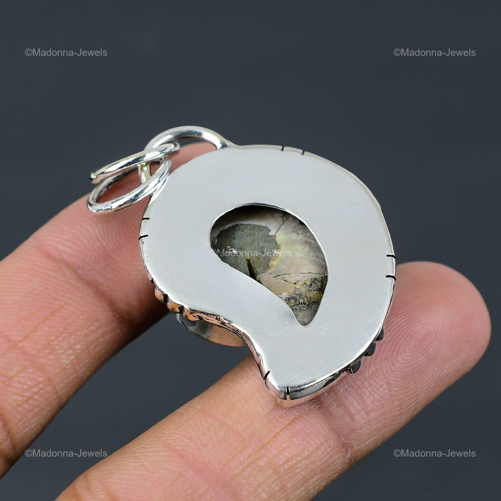 Ammonite Fossil Gemstone 925 Sterling Silver Vintage Bezel Wife Pendant Jewelry