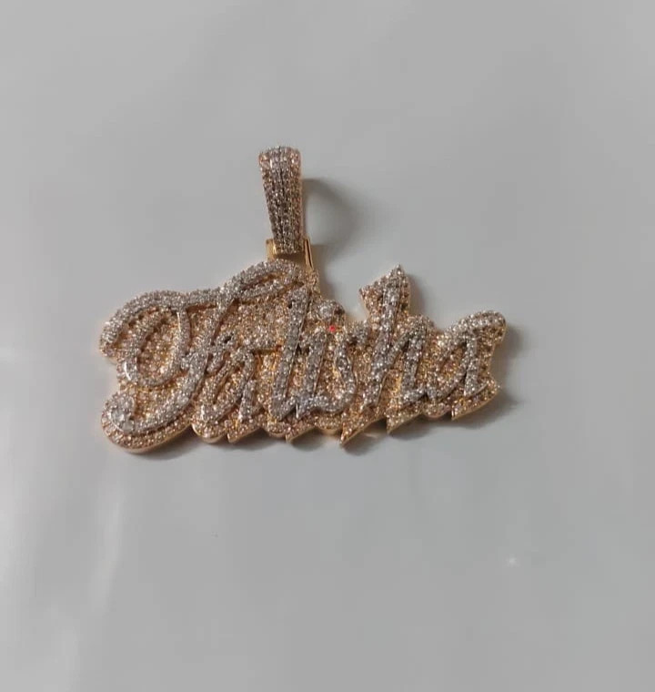 2.00 Ct Round Real Moissanite Custom Name Pendant 14K Yellow Gold Plated