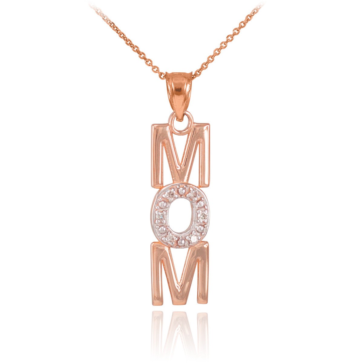 14K Solid Gold Mom Heart Diamond Studed Pendant Necklace(Yellow/Rose/White Gold)