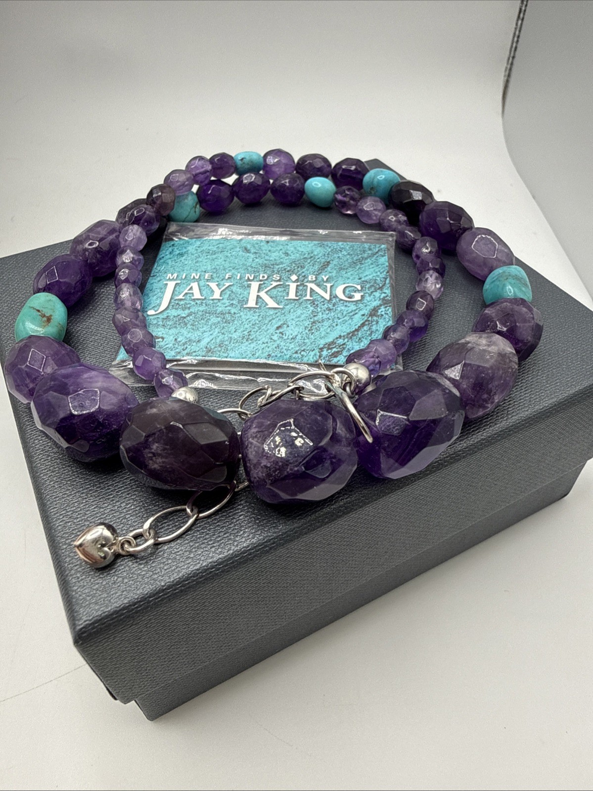 Jay King Natural Amethyst & Turquoise Sterling Silver Beaded Necklace