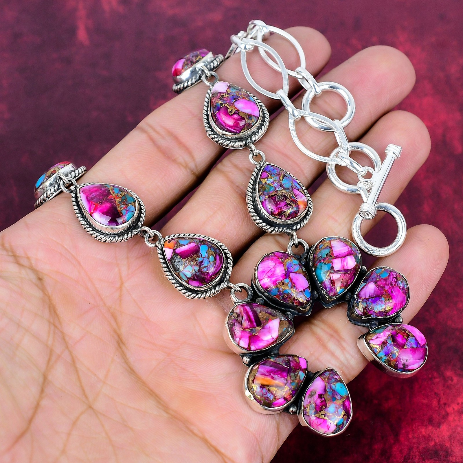Pink Spiny Oyster Gemstone Handmade 925 Sterling Silver Jewelry Necklace For Her