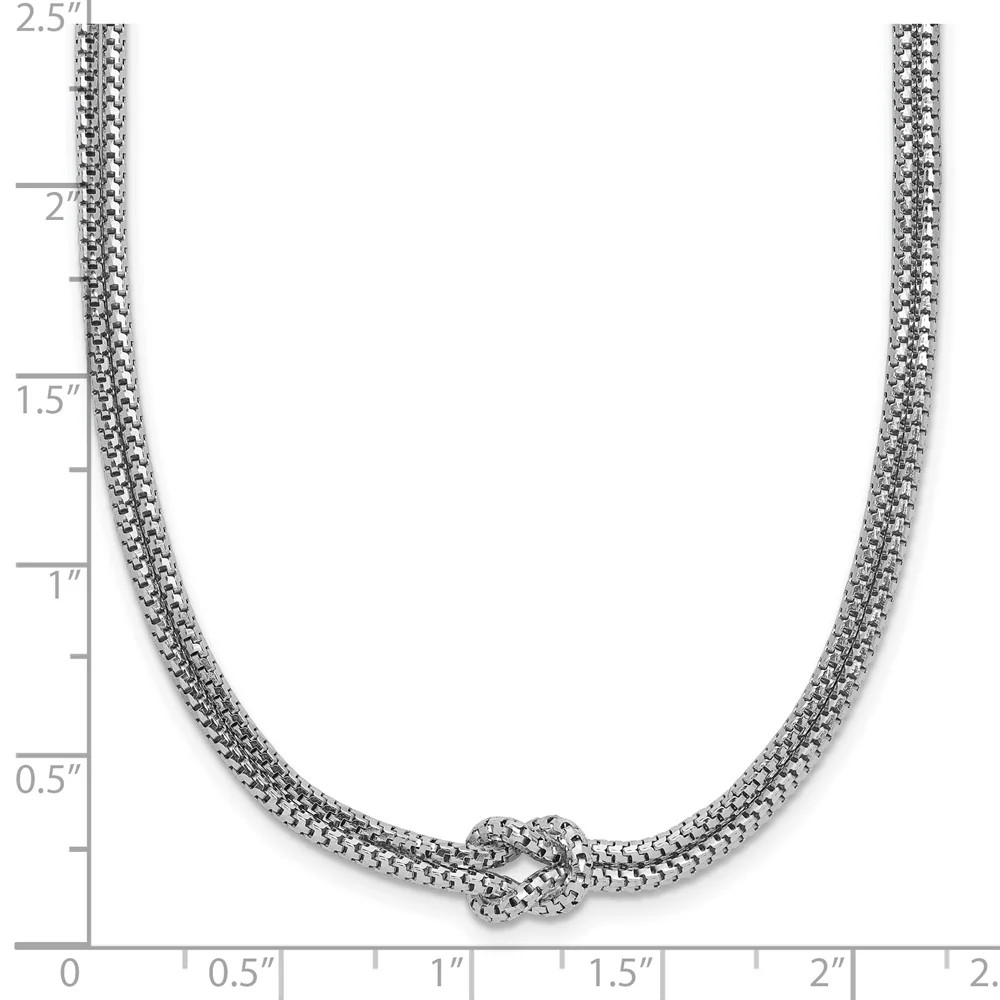 Sterling Silver RH-Plat Pol. 2-Strand Knot With 2in Ext. Necklace