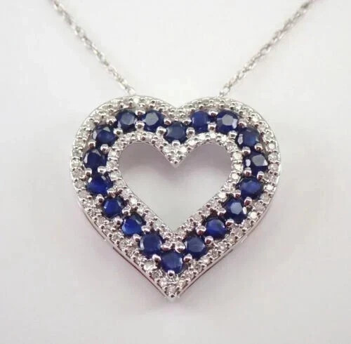2Ct Round Cut Lab Created Sapphire Heart Pendant 14K White Gold Plated Chain 18′