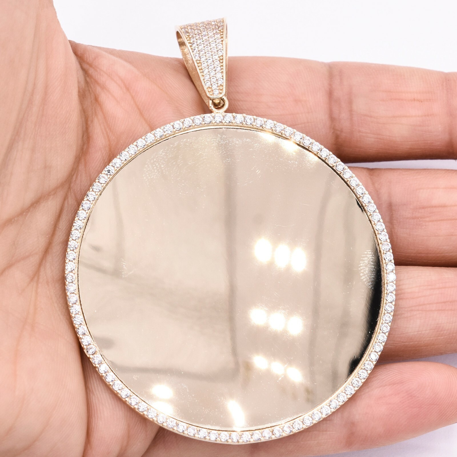 3″ Medallion Picture Frame Memory Charm Pendant Real 10K Yellow Gold