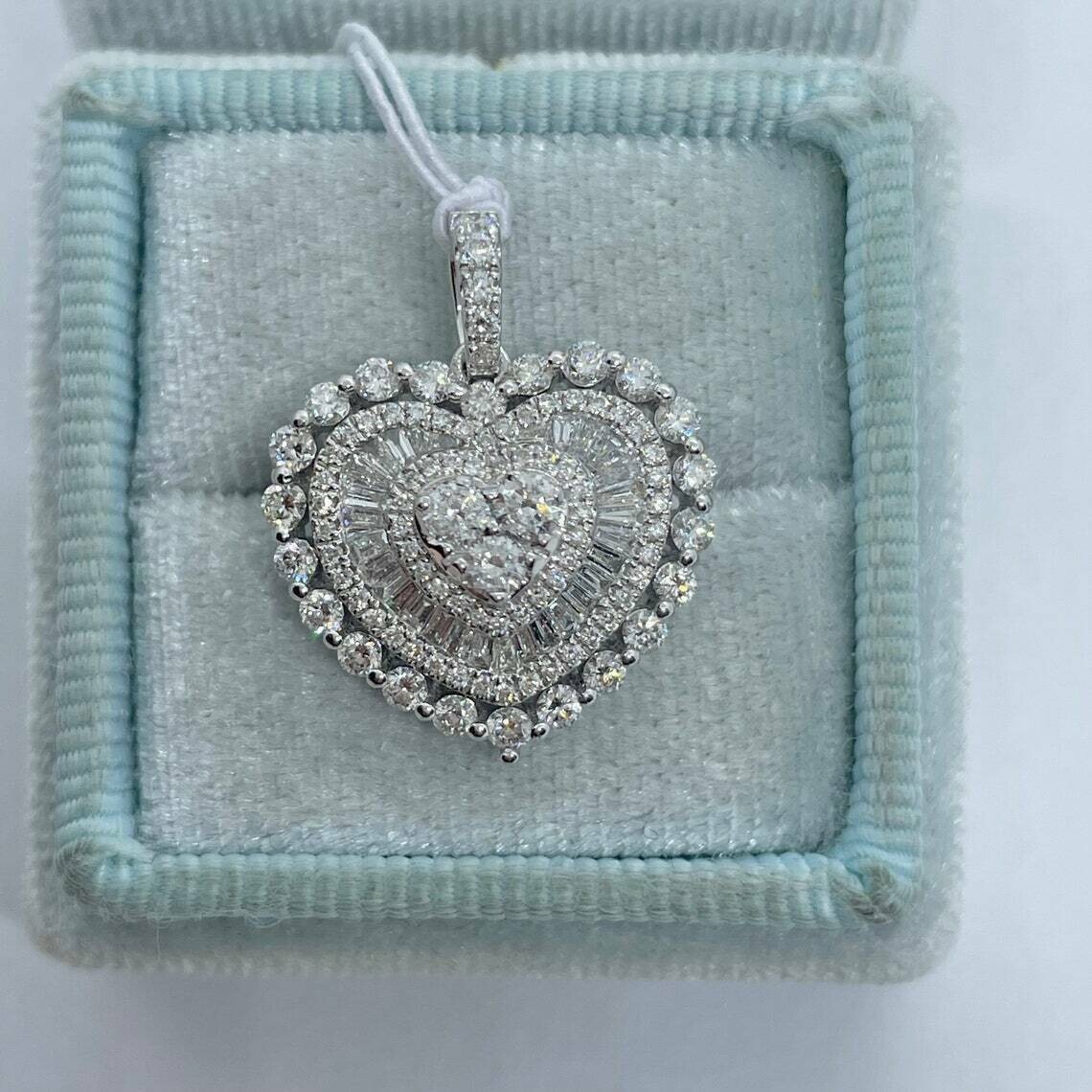 2Ct Round Cut VVS1/D Diamond Heart Pendant 14K White Gold Finish 18″ Free Chain