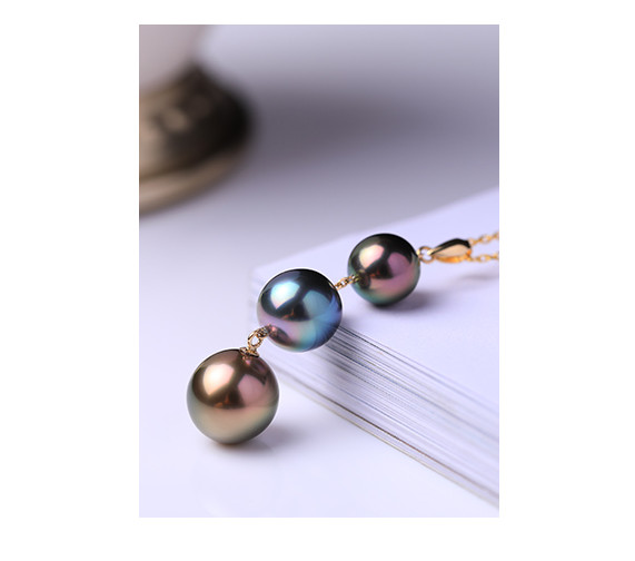 18″9-11MM PERFECT ROUND NATURAL TAHITIAN BLACK PEACOCK PEARL PENDANT NECKLACE