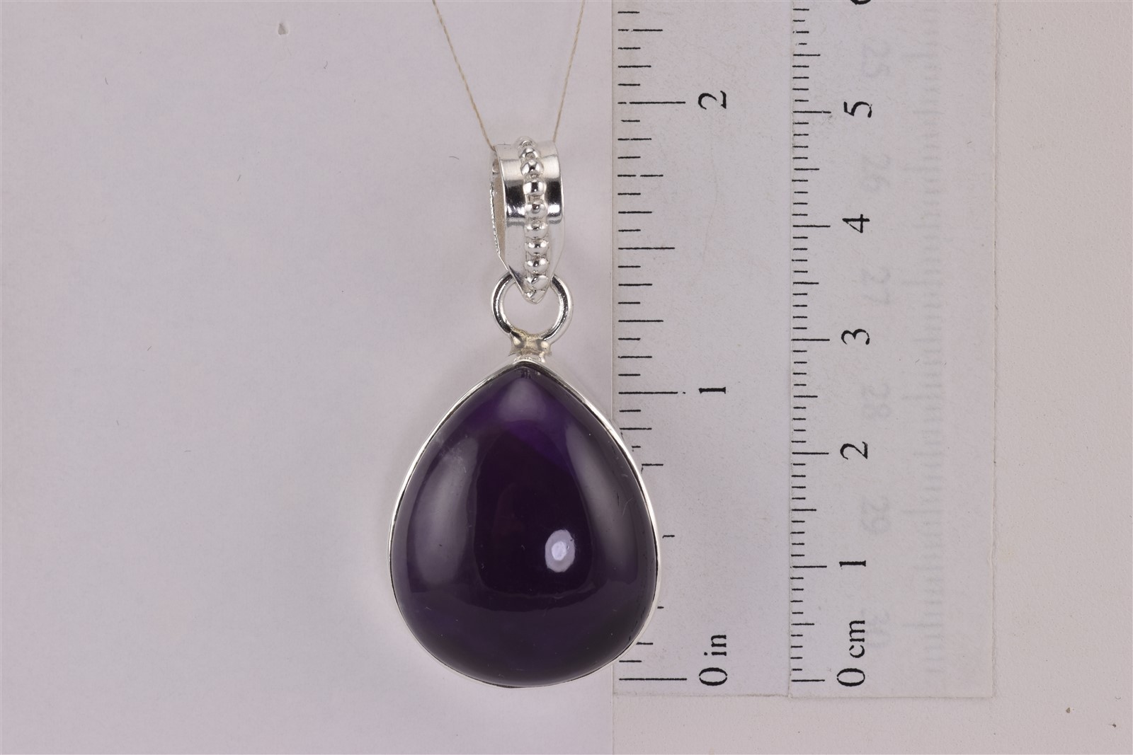 Sterling Silver 29mm x 26mm Polished Natural Amethyst Studded Bail Pendant 13g