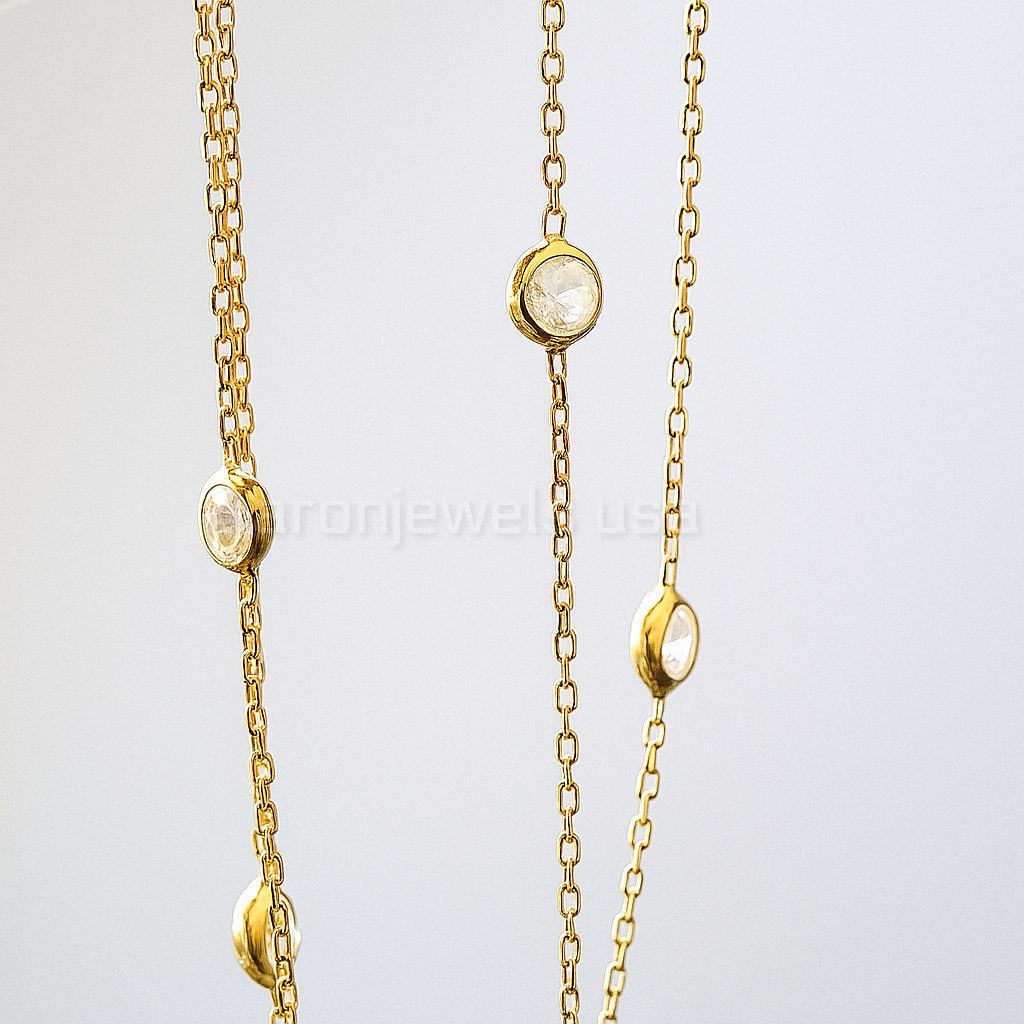 Bezel Set 3.00Ct IGI Lab Grown Diamond Station Necklace | 14K Yellow Gold 18″