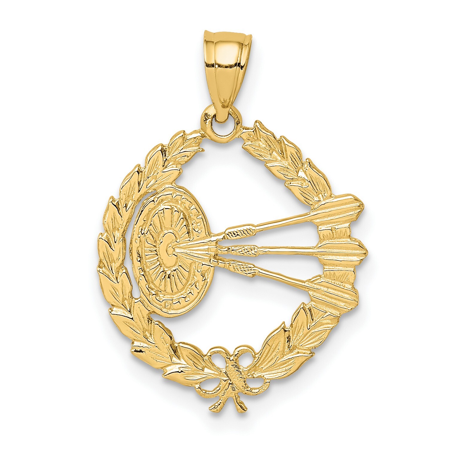 14k Yellow Gold Dart Board And Darts Charm Pendant