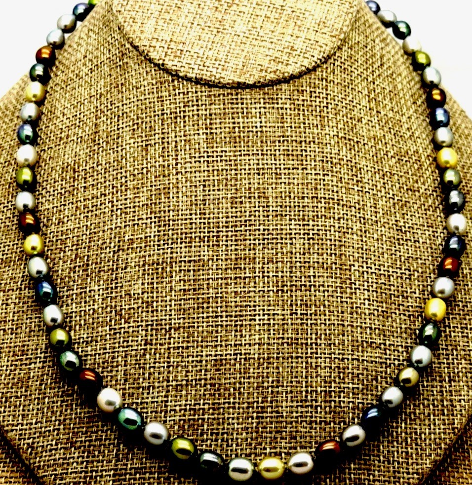 Honora STERLING SILVER MULTI COLOR METALLIC LOOK PEARL 7MM 20″ NECKLACE NWT