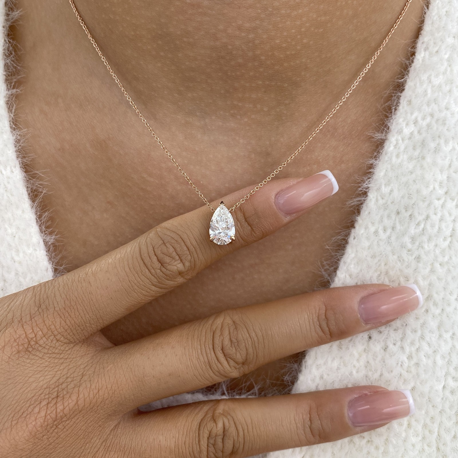 2ct Pear Pendant Necklace Rose Gold 14K Labcreated Diamond E/VVS2 Cert