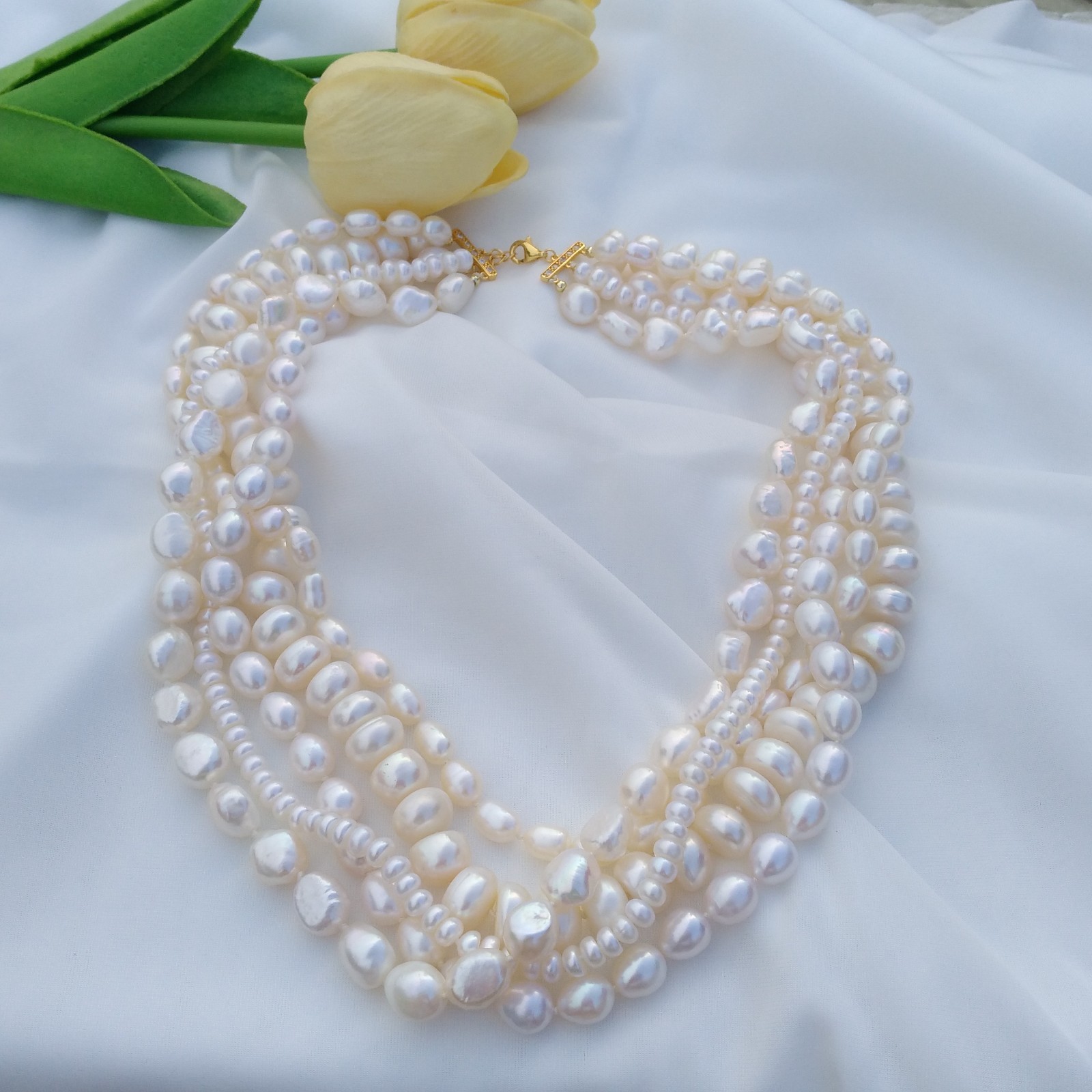 5 Rows Precious Multi-Share White AAA+ South Sea Natural Pearl Necklace 17inch