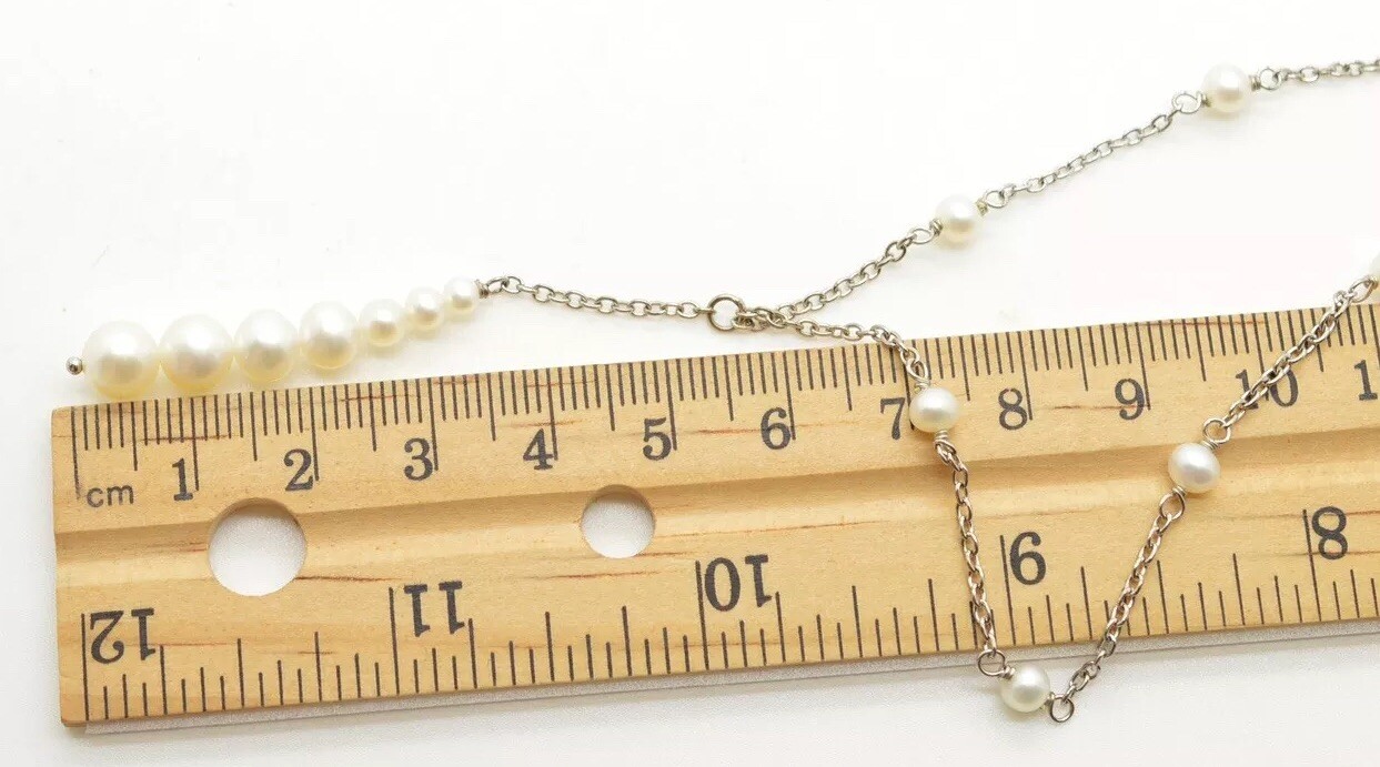 Pearl Sterling Silver Strand Necklace Chain w/ Graduated Pearl Pendant Dangle