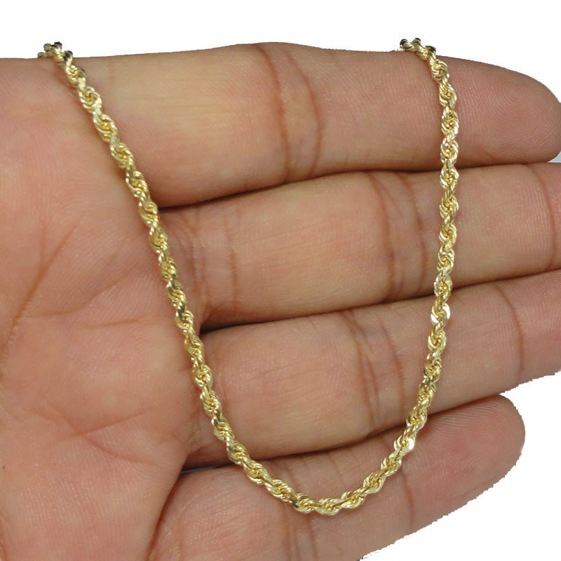 Real 10K Yellow Gold 2.5mm Diamond Cut Rope Chain Pendant Necklace 16″-30″