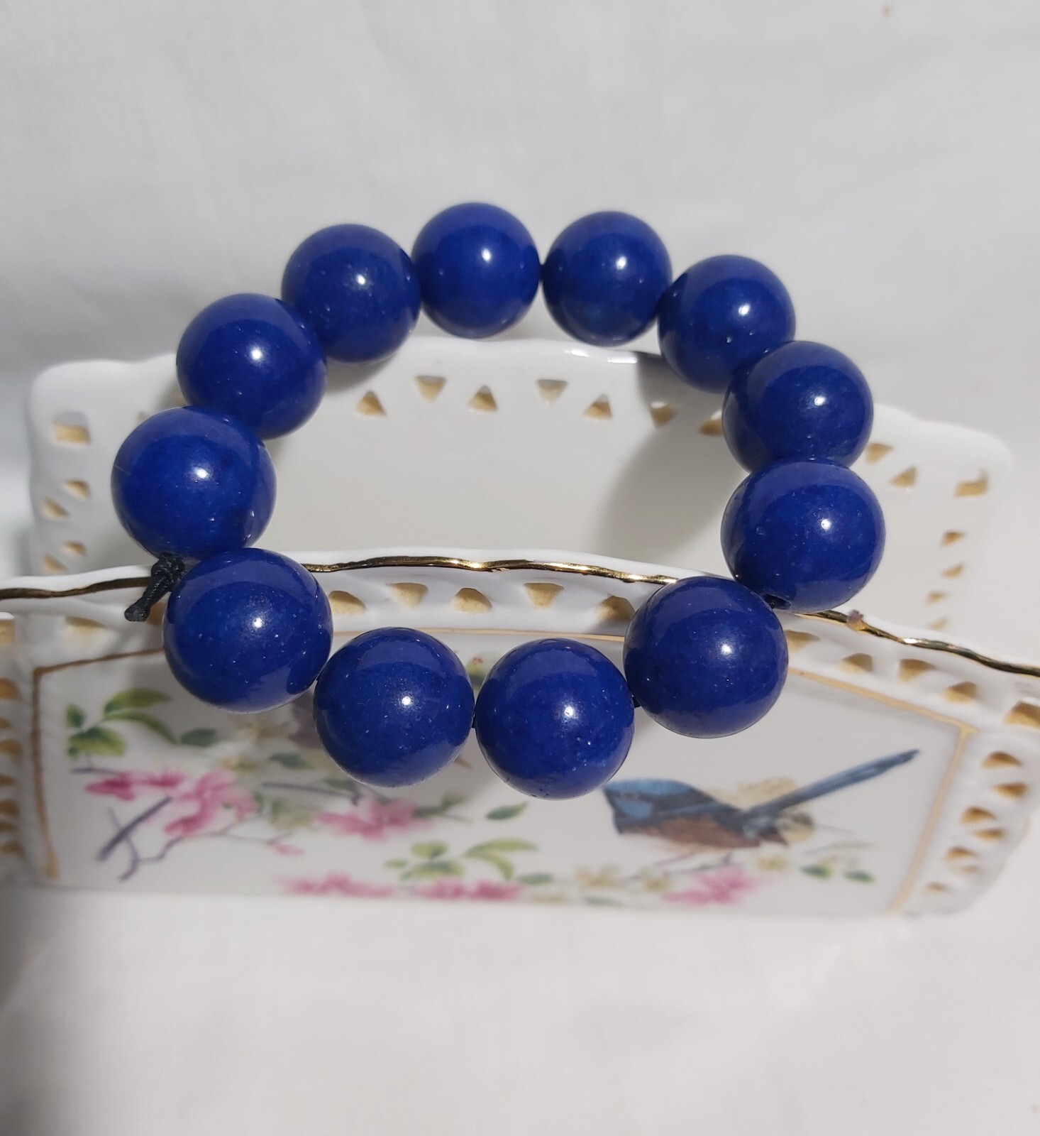 16mm Nature Dark Bule Stone Bracelet L18-20cm adjustable
