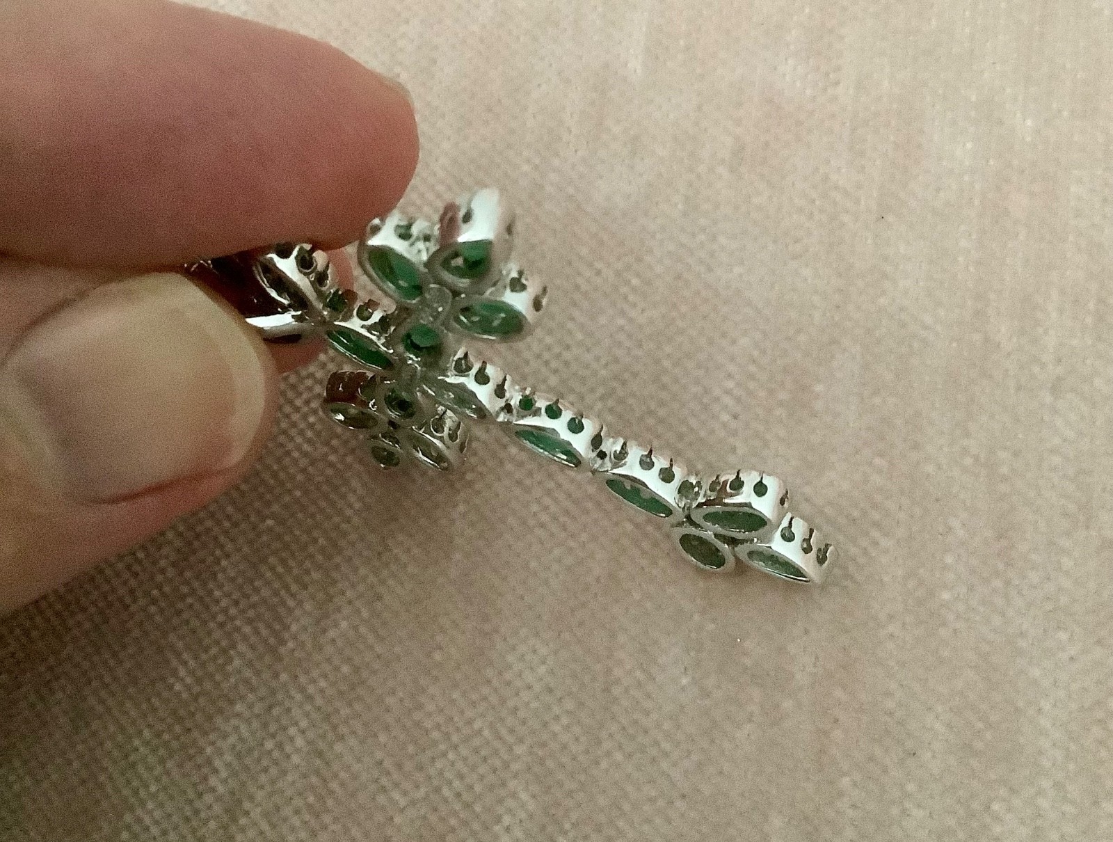 Chuck Clemency Sterling Silver Genuine Precious Emerald Cross Pendant w Chain