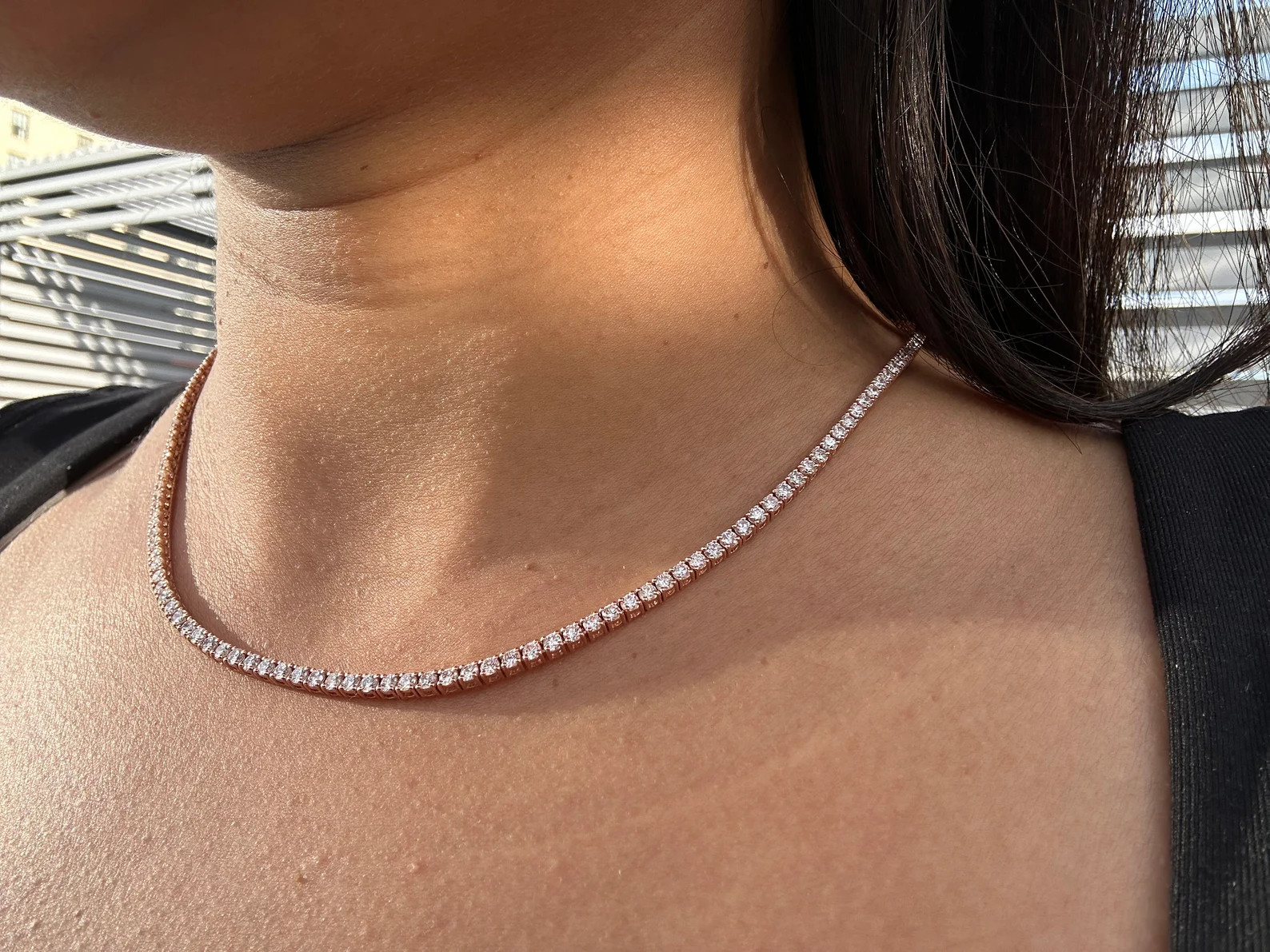 7 Ct Round Natural Diamond Tennis Necklace 14K Gold