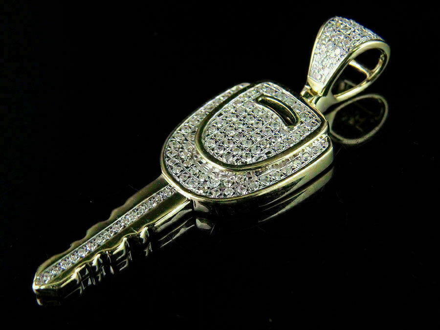 2Ct Round Cut VVS1/D Diamond Key Pendant Charm 14K Yellow Gold Over Free Chain
