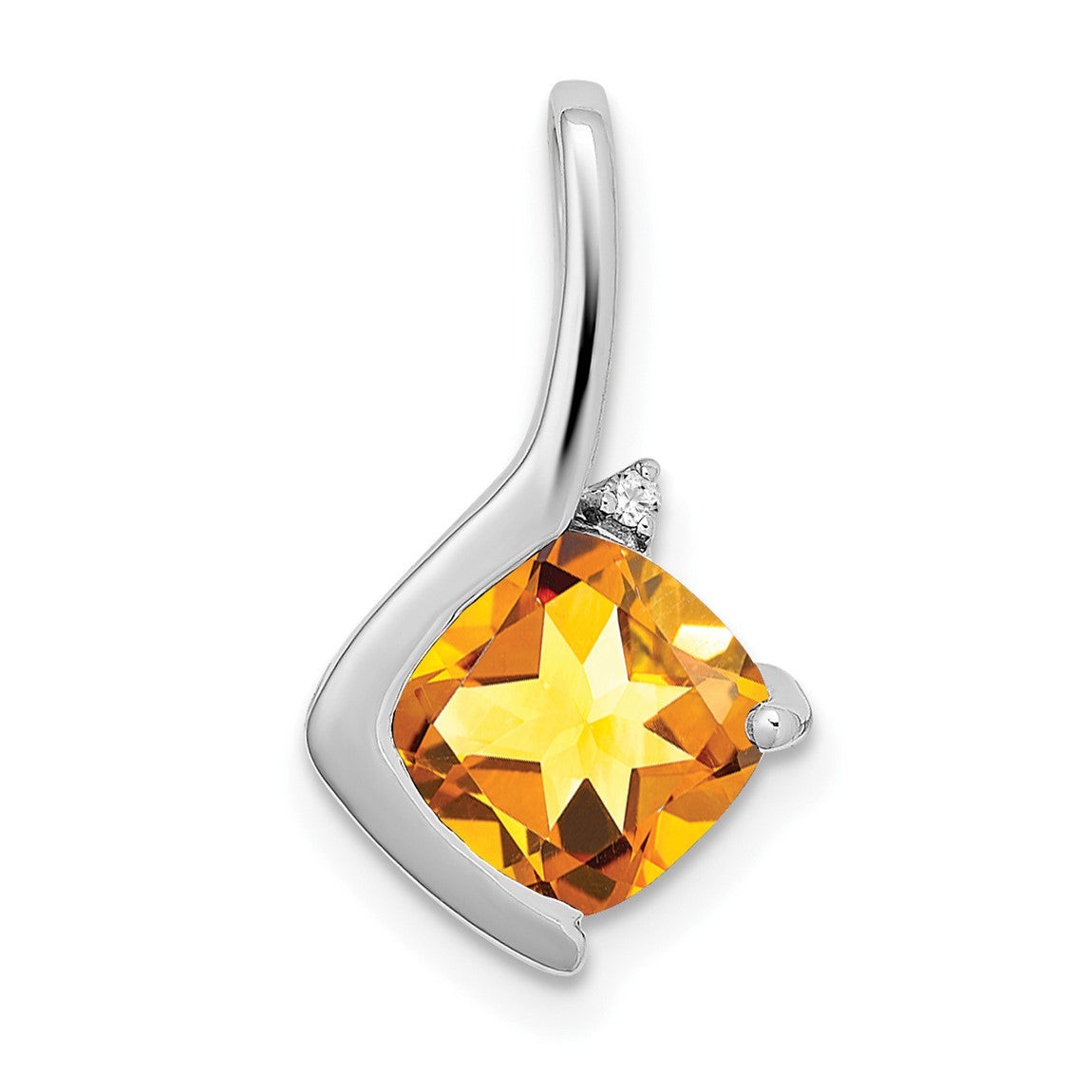 14k White Gold Cushion Citrine and Diamond Pendant PM7046-CI-001-WA