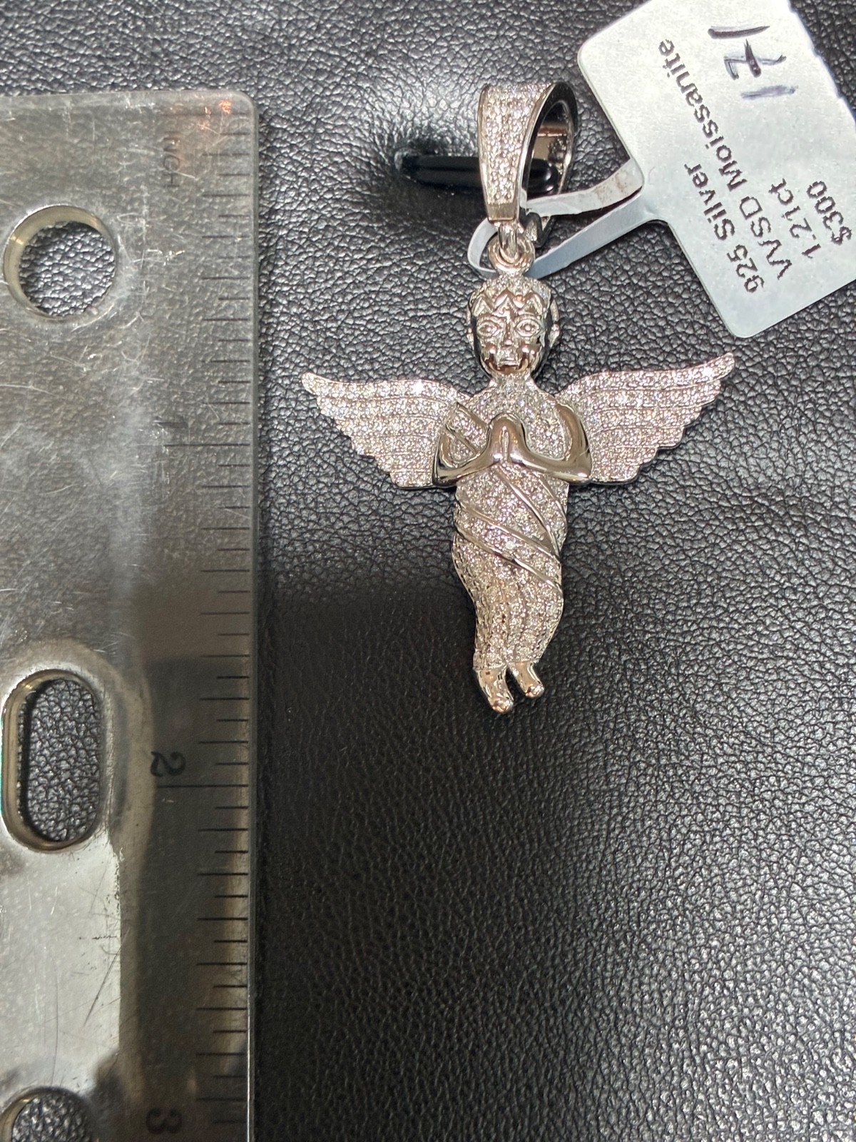 solid sterling baby angel pendent with moissanite