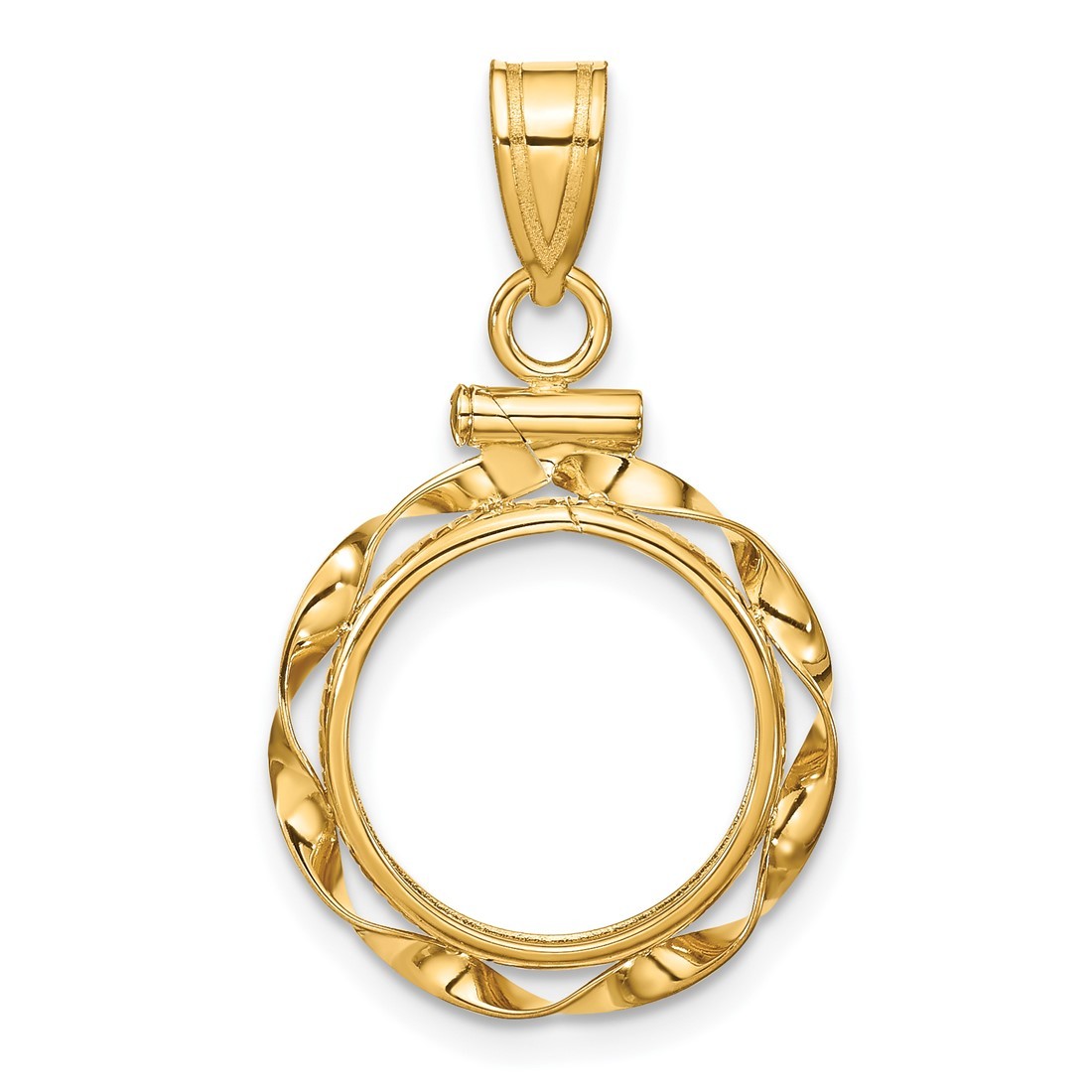 14k Yellow Gold 13mm Hand Twisted Ribbon Screw Top Coin Bezel Pendant