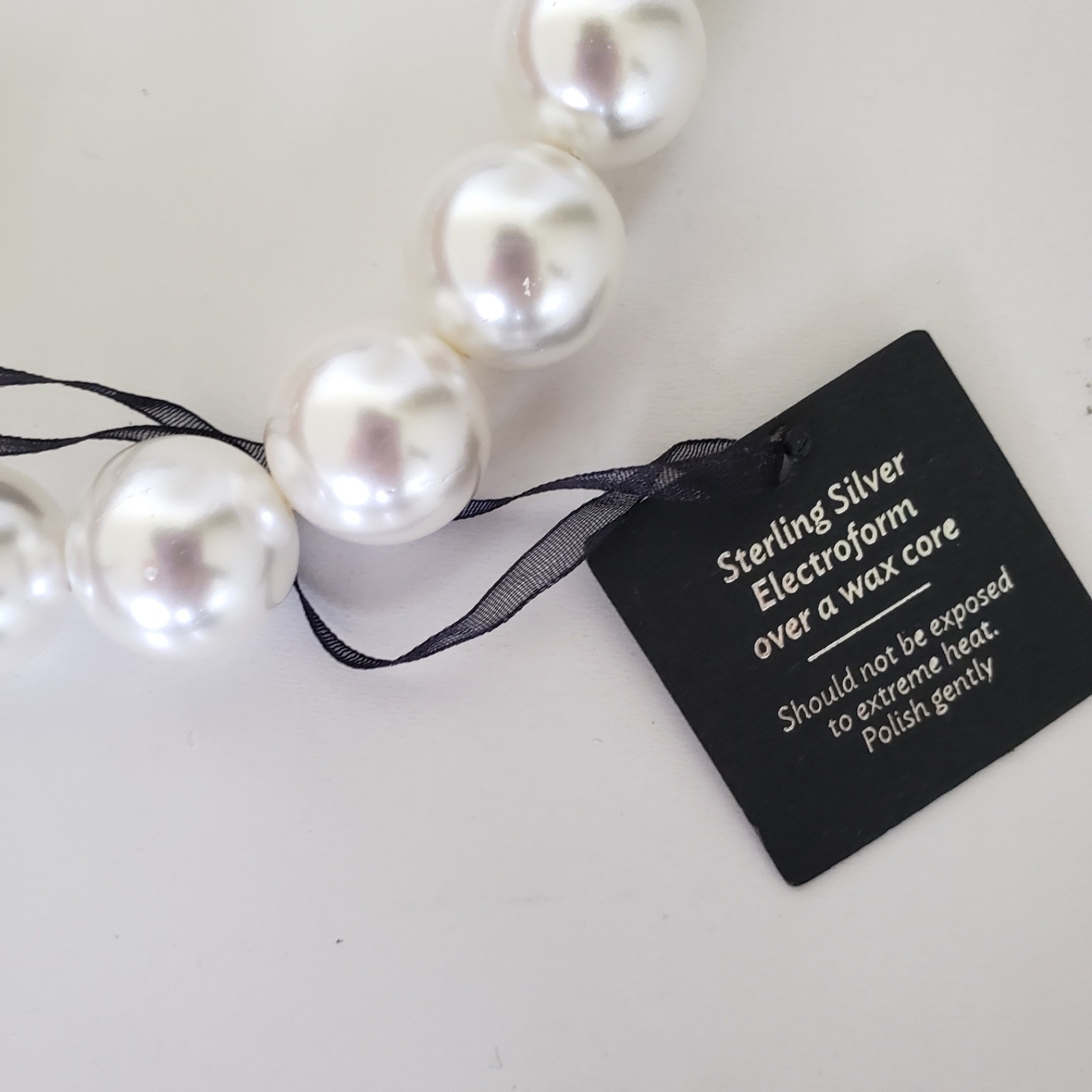 E&L Israel Sterling Silver Electroform Shell Pearl Beaded Necklace 18″
