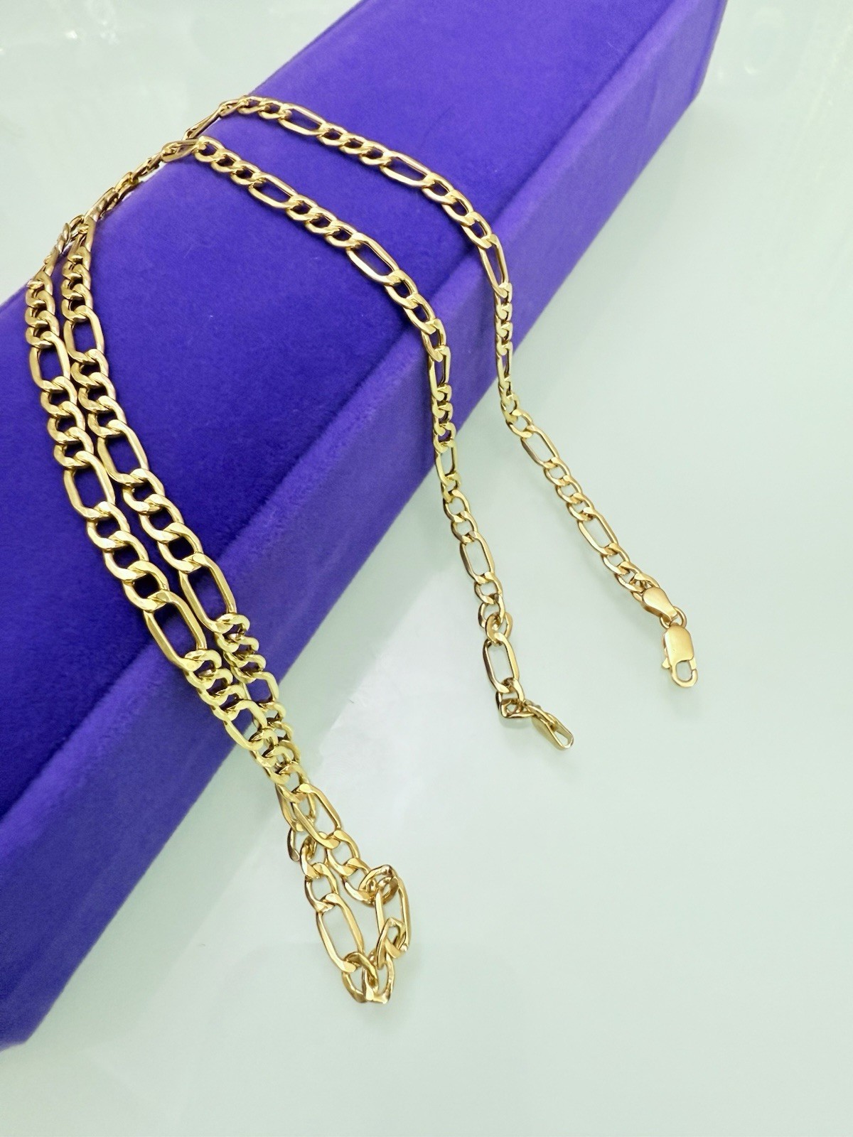 Pure 18K 750 Men Genuine Gold Chain Cuban Figaro Necklace 23.5” long 5mm 6.83g