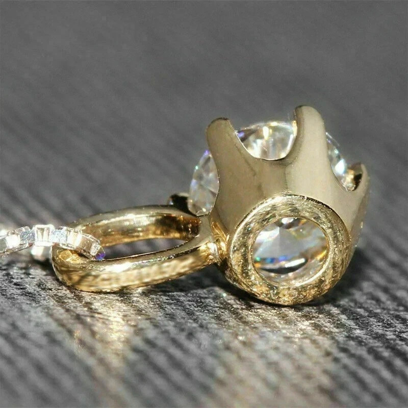 3Ct Round Cut Real Moissanite Solitaire Pendant 14K Gold Finish Free Chain