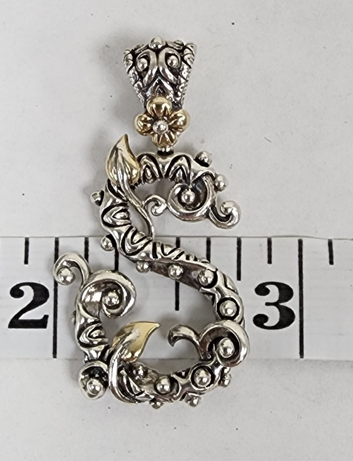 Barbara Bixby 925 & 18k Accent Leaf & Flower Initial Letter S Enhancer Pendant